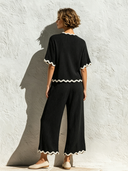 Women's Pleated Fabric Short-sleeved Top And Trousers Two-piece Set ZMZ1690F6XT