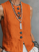 Women's Casual Vintage Cotton-Linen Single-Breasted Vest ZMZ1658F0ZYY