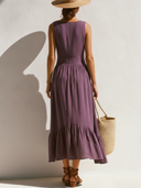 Women Premium Cotton Sleeveless V Neck Button Front Midi Dress, Irregular Ruffle Hem Flowy Casual Summer Vacation Dress ZMZ1615F9YZH
