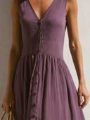 Women Premium Cotton Sleeveless V Neck Button Front Midi Dress, Irregular Ruffle Hem Flowy Casual Summer Vacation Dress ZMZ1615F9YZH