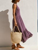 Women Premium Cotton Sleeveless V Neck Button Front Midi Dress, Irregular Ruffle Hem Flowy Casual Summer Vacation Dress ZMZ1615F9YZH