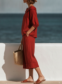 Women Premium Cotton Linen Matching Set Off Shoulder Puff Sleeve Crop Top High Waist Wide Leg Cropped Pants, Summer Beach Vacation Two Piece Outfits ZMZ1604F2YZH