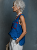 Women's Casual Retro Color-Block Cotton-Linen Crew Neck Tank Top ZMZ1604F0ZYY