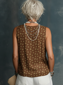 Women's Casual Vintage Cotton-Linen Printed V-Neck Tank Top ZMZ1685F7ZYY