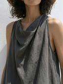 Women Premium Cotton Linen Two Piece Outfits Cowl Neck Sleeveless Tank Top High Waist Wide Leg Pants Matching Set, Summer Minimalist Beach Co Ord Set ZMZ1642F3YZH