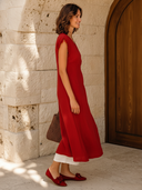 Women's Classic Cotton-Linen Wrap Midi Tunic Top & White Pants Set ZMZ1649F0SWL