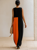Women's Fashionable Color-Block Waffle-Knit Sleeveless Straight-Cut Maxi Dress ZMZ1660F7SWL