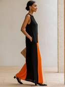 Women's Fashionable Color-Block Waffle-Knit Sleeveless Straight-Cut Maxi Dress ZMZ1660F7SWL