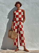 Women's Checkerboard Print Top And Trousers Two-Piece Set ZMZ1765F9XT