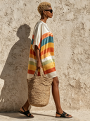 Women's Satin Crew Neck Rainbow Print Short-Sleeve Mini Dress ZMZ1651F1XT