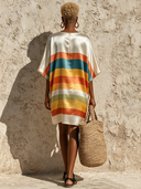 Women's Satin Crew Neck Rainbow Print Short-Sleeve Mini Dress ZMZ1651F1XT