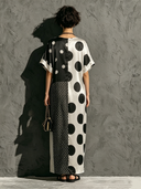 Women's Satin Polka-Dot Print Crew-Neck Short-Sleeve Maxi Dress ZMZ1693F7XT