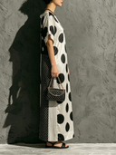 Women's Satin Polka-Dot Print Crew-Neck Short-Sleeve Maxi Dress ZMZ1693F7XT
