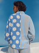 Women's Casual Cotton Linen Polka Dot Striped Collared Shirt ZMZ1692F3XT