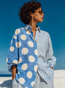 Women's Casual Cotton Linen Polka Dot Striped Collared Shirt ZMZ1692F3XT