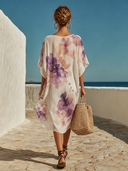 Women's Chiffon Floral Print Short-Sleeved Midi Dress ZMZ1663F6XT