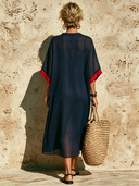 Women's Chiffon Stand-collar Color-blocked Short-sleeved Midi Dress ZMZ1623F6XT