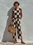 Women's Checkerboard Print Top And Trousers Two-Piece Set ZMZ1765F9XT