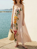 Women Rayon Floral Print Sleeveless Spaghetti Strap Maxi Dress, Loose Flowy Summer Beach Vacation Long Cami Dress ZMZ1860F2YZH