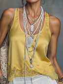 Women's Casual Retro Satin-Hem Lace-Trim U-Neck Tank Top ZMZ1638F9ZYY