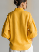 Women's Casual Vintage Mandarin Collar, Lantern Sleeves, And Multiple Pockets Cotton-Linen Shirt ZMZ1622F1ZYY