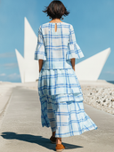 Women's Casual Resort-Style Plaid Cotton-Linen Set: Round-Neck Flared-Sleeve Top And Skirt ZMZ1620F0ZYY