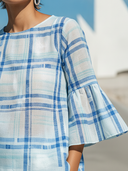 Women's Casual Resort-Style Plaid Cotton-Linen Set: Round-Neck Flared-Sleeve Top And Skirt ZMZ1620F0ZYY