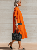 Women's Premium Vintage Round Neck And Short Sleeves  Cotton-Linen Loose-Fit Midi Dress ZMZ1768F2ZYY