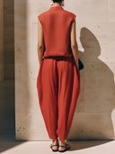 Women's Premium Vintage Cotton-Linen Set: Embroidered V-Neck Sleeveless T-Shirt And Carrot-Cut Trousers ZMZ1507F3ZYY