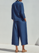 Women's Classic Casual Cotton-Linen Set: Mandarin Collar Mid-Sleeve Shirt And Elastic-Waist Wide-Leg Pants ZMZ0939F3ZYY