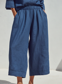 Women's Classic Casual Cotton-Linen Set: Mandarin Collar Mid-Sleeve Shirt And Elastic-Waist Wide-Leg Pants ZMZ0939F3ZYY
