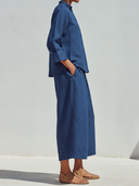 Women's Classic Casual Cotton-Linen Set: Mandarin Collar Mid-Sleeve Shirt And Elastic-Waist Wide-Leg Pants ZMZ0939F3ZYY