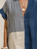 Women's Premium Vintage Cotton-Linen Patchwork V-Neck Short-Sleeve Loose Maxi Dress ZMZ1544F2ZYY