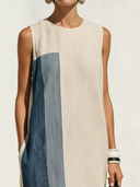 Women's Premium Vintage Round Neck And Loose Fit Cotton-Linen Patchwork Sleeveless Midi Dress ZMZ1742F2ZYY
