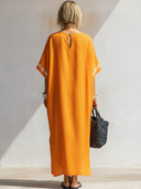 Women's Premium Vintage Round Neck And Short Sleeves Cotton-Linen Loose-Fit Embroidered Maxi Dress ZMZ1724F4ZYY