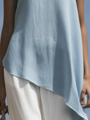 Women Premium Cotton Linen Two Piece Matching Set Halter Neck Irregular Hem Sleeveless Top High Waist White Wide Leg Pants, Summer Beach Vacation Co-ord Outfits ZMZ1844F6YZH