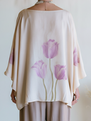 Women Cotton Like Soft Blouse Watercolor Tulip Floral Print Batwing Wide Sleeve Loose Boat Neck Tunic Top, Casual Elegant Mature Ladies Shirt ZMZ1841F7YZH