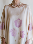 Women Cotton Like Soft Blouse Watercolor Tulip Floral Print Batwing Wide Sleeve Loose Boat Neck Tunic Top, Casual Elegant Mature Ladies Shirt ZMZ1841F7YZH