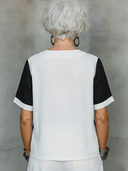 Women's Premium Minimalist Black & White Color-Block Cotton-Linen Crew-Neck Short-Sleeve T-Shirt ZMZ1746F4ZYY