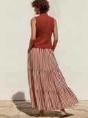 Women's Premium Vintage Cotton-Linen Single-Breasted Vest And Vertical-Stripe Skirt Set ZMZ1772F6ZYY