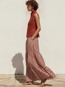 Women's Premium Vintage Cotton-Linen Single-Breasted Vest And Vertical-Stripe Skirt Set ZMZ1772F6ZYY