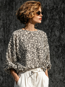 Women's Cotton-Linen Geometric Print Crew-Neck Long-Sleeve T-Shirt ZMZ1629F8XT