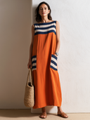 Women's Classic Striped Patchwork Cotton-Linen Sleeveless Loose Maxi Dress ZMZ2268F1SWL
