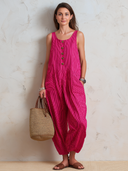 Women's Classic Vibrant Pink Striped Sleeveless Loose Jumpsuit ZMZ2285F9SWL