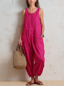 Women's Classic Vibrant Pink Striped Sleeveless Loose Jumpsuit ZMZ2285F9SWL