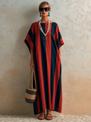 Women's Classic Loose-Fit Color-Block Striped Cotton-Linen Maxi Dress ZMZ2293F0SWL