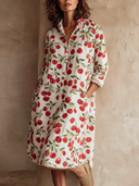 Women's Romantic Cherry-Print Long-Sleeve Collared Mini Dress ZMZ2258F5XT