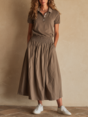 Women's Casual Cotton Collared Top And Skirt Two-Piece Set ZMZ2210F6XT