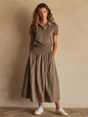 Women's Casual Cotton Collared Top And Skirt Two-Piece Set ZMZ2210F6XT