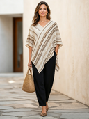 Women's Vintage V-Neck Striped Loose Cape-Style Top ZMZ2201F0SWL